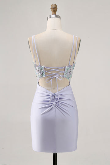 Lavender Bodycon Corset Sequins Homecoming Dress